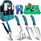 Kynup Gartenwerkzeug-Set, 7 Stück Garten Hand Werkzeuge, Rost-Sicht Gartenarbeit Set mit dauerhafter Aufbewahrungstasche, Ergonomischer Anti-Rutsch-Griff, ideale Gartengeschenke für Frauen und Männer